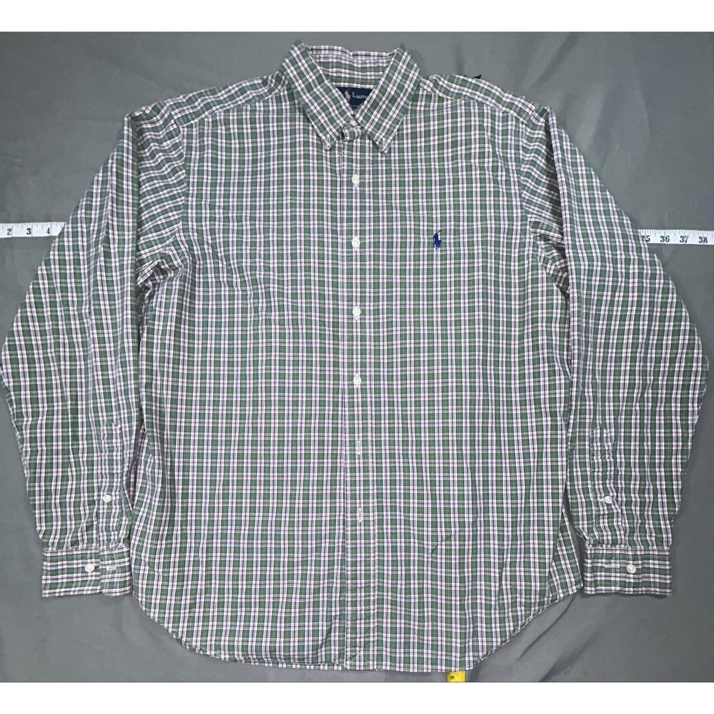 Ralph Lauren Shirt Mens L Green Plaid Cotton Long Sleeve Button Up Classic Fit